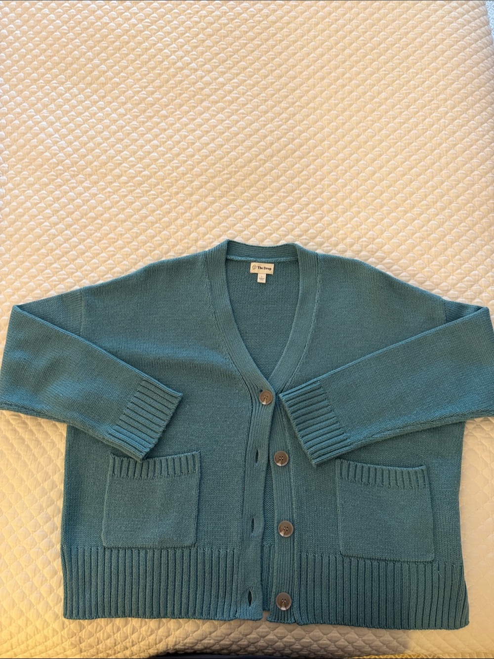 The Drop Teal V-Neck Button Cardigan Sweater
